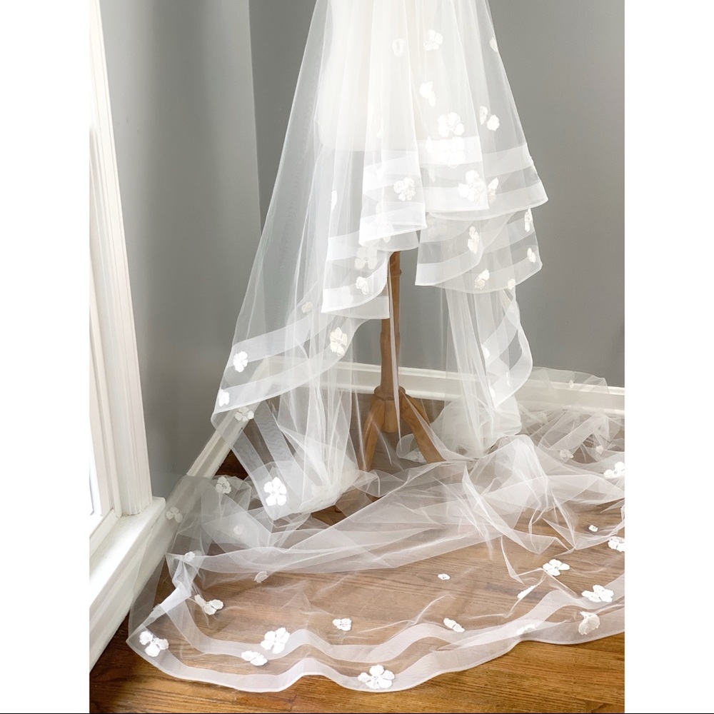 Wedding Veil Two Tier Floral Applique Cathedral Ivory